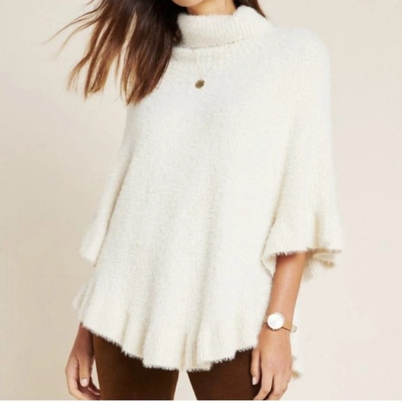 Anthropologie Akemi + Kin Falling Snow White Cream Eyelash Fuzzy Sweater O/S - Picture 1 of 10